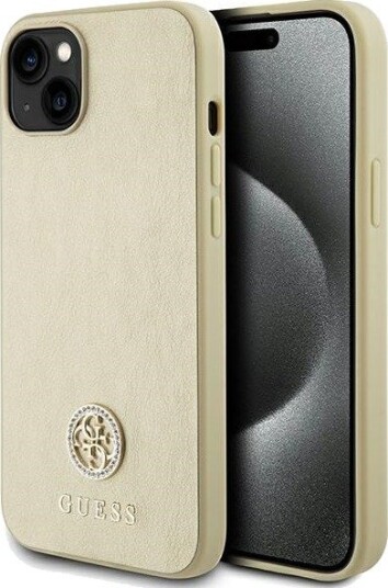GUESS Leather 4G Metal Logo Strass case for iPhone 15 Gold GUESS Leather 4G Metal Logo Strass case for iPhone 15 Gold