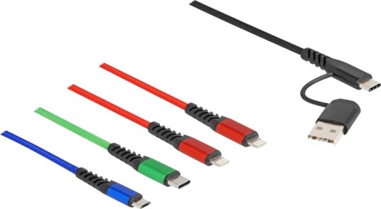 Delock 4 In 1 Kun Lade-Kabel Usb 24 Pin Usb-C Hann Til Micro-Usb Type B Lightning 24 Pin Usb-C Hann 1.2 M Svart Blå Rød Grønn