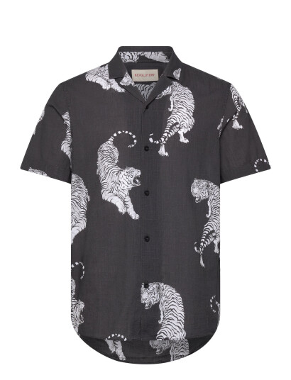Revolution Short-Sleeved Cuban Shirt - Black - S