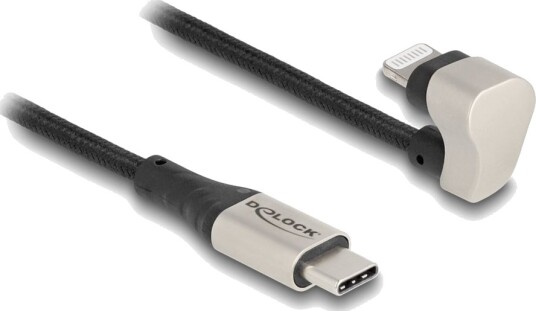 Delock Lightning-KabeLightning Hann Vinklet Til 24 Pin Usb-C Hann 2 Mfi-Sertifisert Svart/Sølv Vinklet Up To 480 Mbps