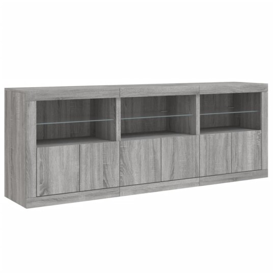 vidaXL Skjenk med LED-lys grå sonoma 181,5x37x67 cm