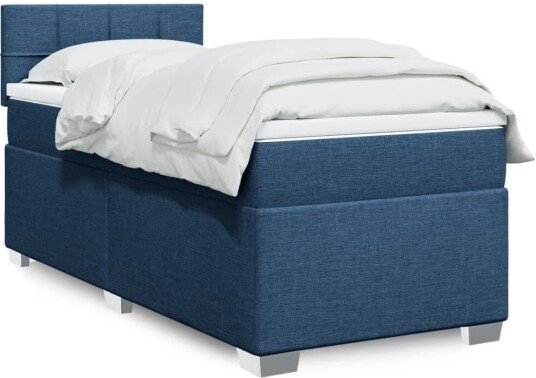 Seng med madrass boksfjær blå 90x200 cm stoff 8721102706592