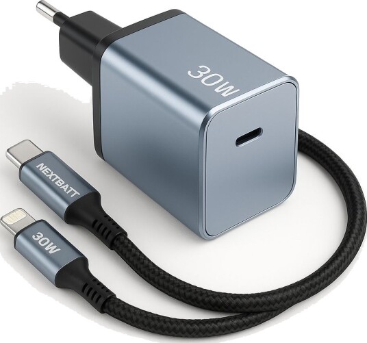 Hurtiglader for iPhone USB-C PD 30W med USB-C til Lightning-kabel, 2m