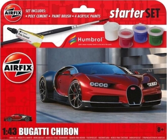 Airfix 1:43 Bugatti Chiron Startsett for Modellbygging med 39 Deler