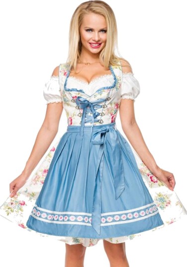 Hvit Luksus Oktoberfestkjole med Blomstermotiv