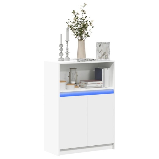 Skjenk med LED hvit 72x34x100 cm konstruert tre