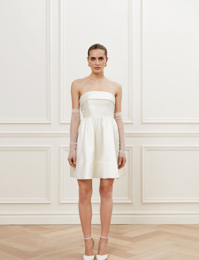 Malina Naya Strapless Silk Blend Mini Dress Cream L Malina Naya Strapless Silk Blend Mini Dress Cream L