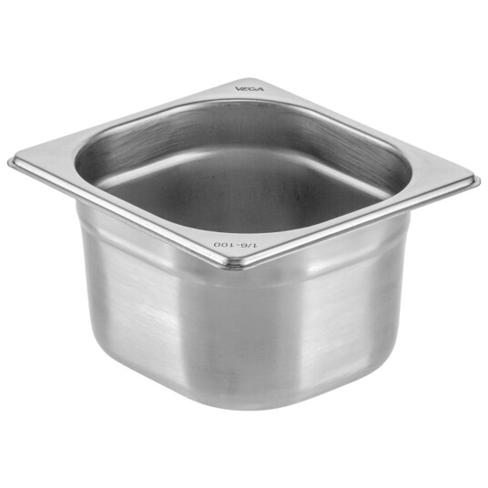 VEGA Kantine Premium GN 1/6; Størrelse GN 1/6 1.6l 17.6x16.2x10 cm LxBxD; Sølvfarge VEGA Kantine Premium GN 1/6; Størrelse GN 1/6 1.6l 17.6x16.2x10 cm LxBxD; Sølvfarge