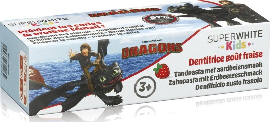 Superwhite Kids Dragons tannkrem med jordbærsmak til barn fra 3 år 50 ml