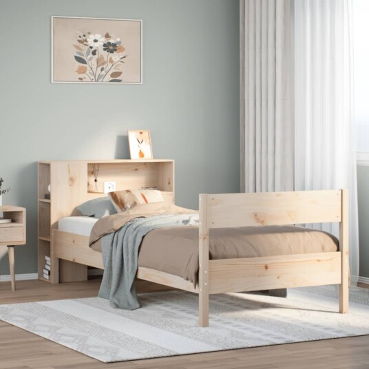 Seng med bokhylle uten madrass 90x190 cm heltre furu 3322969