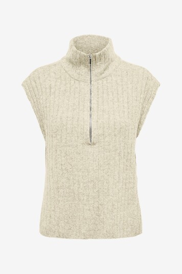 Only Vest onlJeanett Life SL Rib Highneck CC Grå Only Vest onlJeanett Life SL Rib Highneck CC Grå