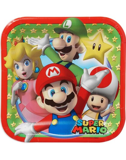 Amscan 8 stk Små Firkantede Papptallerkener 18x18 cm Super Mario Party 9901536 66