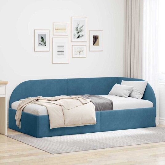 Hjørnesengramme med hodegjerde Blå 90 x 200 cm Fløyel Hjørnesengramme med hodegjerde Blå 90 x 200 cm Fløyel