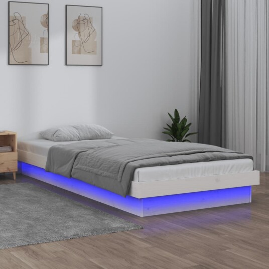 vidaXL Sengeramme med LED hvit 90x200 cm heltre vidaXL Sengeramme med LED hvit 90x200 cm heltre
