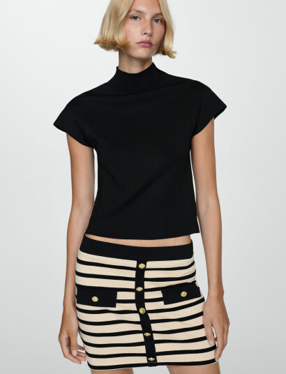 Mango Buttoned Knit Skirt - Cream - XS
