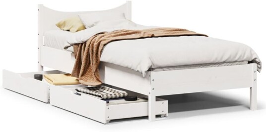 Sengeramme med skuffer hvit 75x190 cm heltre furu