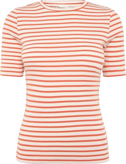 Knowledge Cotton Apparel Striped Rib T Shirt Regenerative Red XXS