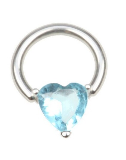 Utgått BCR Piercing med Hjerteformet Lys Blå Sten Strl 1.6 x 14 mm med 6 mm kule
