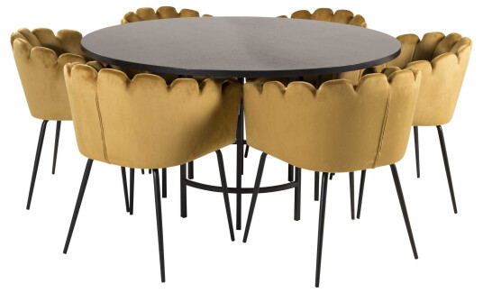 Venture Design Copenhagen & Limhamn spisegruppe Svart/gul 6 st stoler & bord 140 cm