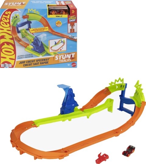 Hot Wheels Stunt Tracks Jump Circuit Speedway With 1:64 Scale Die-Cast Toy Car 180-Degree Curve Multi/patterned ONE SIZE