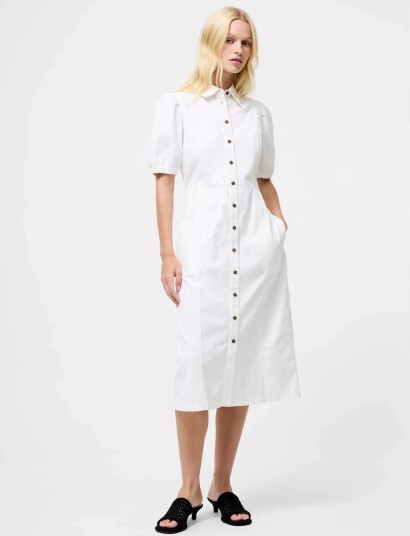 French Connection Chambray Button Through Dress White 40