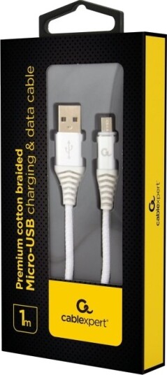 Cablexpert Premium   Usb Kabel   Micro Usb Type B Hann Til Usb Hann   Usb 2.0   2.1 A   1 M   Hvit Sølv