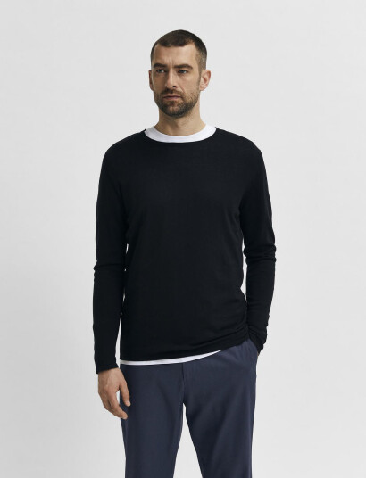 Selected Slhrome Ls Knit Crew Neck Noos - Black - S