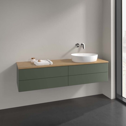 Villeroy & Boch Antao Servantskap med 4 skuffer 160x50x36 cm m/lys Grønn Matt/Eik Villeroy & Boch Antao Servantskap med 4 skuffer 160x50x36 cm m/lys Grønn Matt/Eik