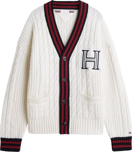 Tommy Hilfiger Cable Letterman Cardigan IVORY PETAL L