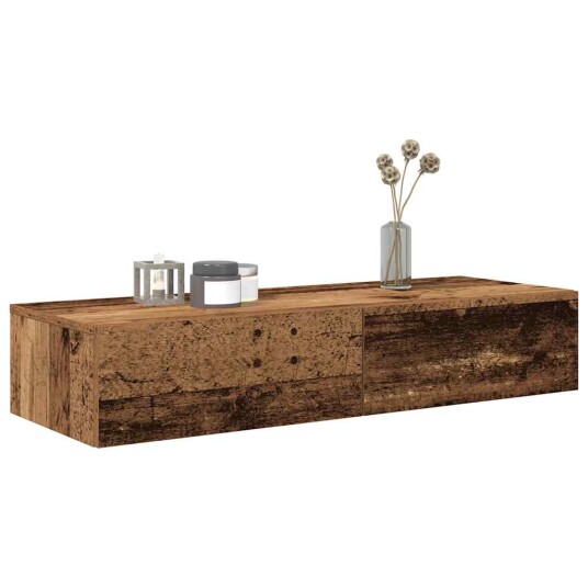  Vegghylle med skuffer gammelt tre 100x36x19 cm konstruert tre 8721158650245