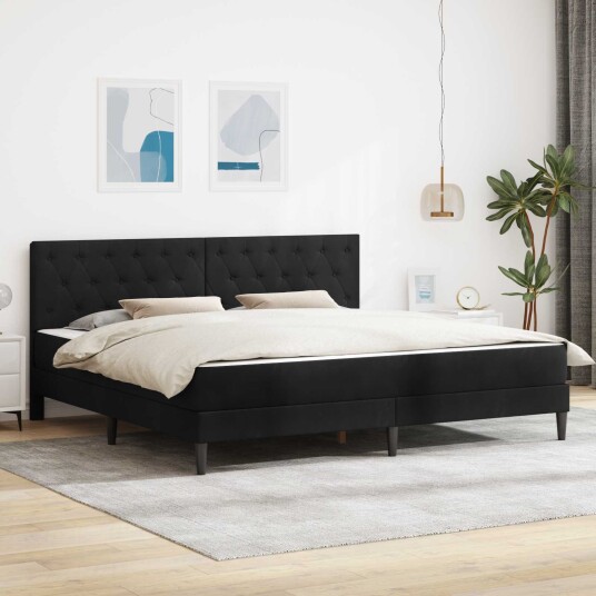vidaXL Sengeramme med madrass med hodegjerde Svart 180 x 200 cm Fløyel