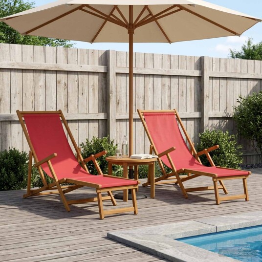 vidaXL Sammenleggbar solstol 2 pcs 3 Posisjon Solid Eucalyptus Tre Rød