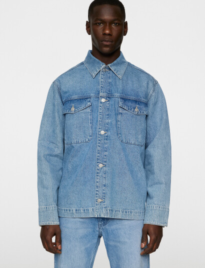 J. Lindeberg Hunt Washed Denim Overshirt   Blue   M