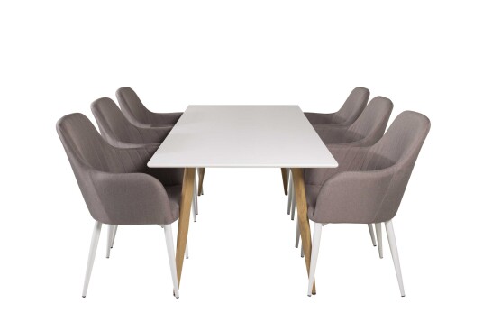 Venture Design Polar & Comfort spisegruppe Hvit/grå 6 st stoler & bord 180 x 90 cm