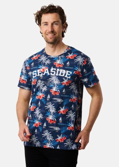 Seaside Ocean Tee Navy Palm Boat Xl Strandklær