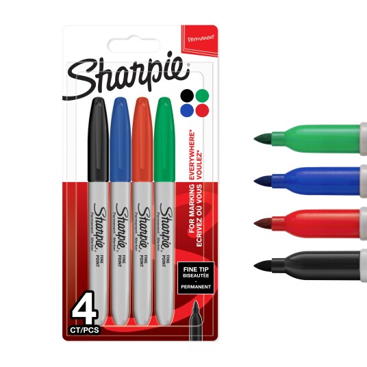 Sharpie Permanent Markers  Fine Point  Assorted Standard Colours  4 Count