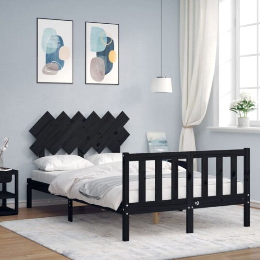 Sengeramme med hodegavl svart double heltre Sengeramme med hodegavl svart double heltre