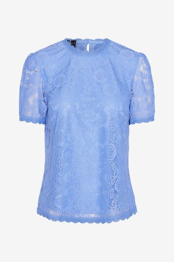 pieces - Blondetopp pcOlline SS Lace Top Noos BC - Blå