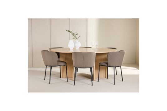 Venture Home Spisegruppe Strada Rund 120/170 cm Hvit med Edina Stoler 6 stk Svart / Brun 6 stk Svart / Brun