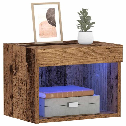 Veggskap med LED lamper 2 stk Gammelt tre 40x30x30 cm Veggskap med LED lamper 2 stk Gammelt tre 40x30x30 cm