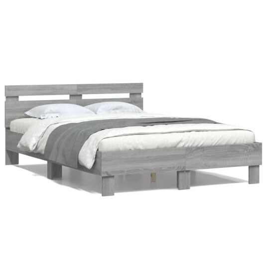  Sengeramme med hodegavl og LED grå sonoma 120x190 cm 8721012247963