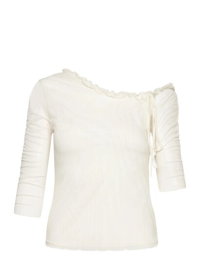Monki Asymmetric Off Shoulder Three Quarter Sleeve Top White M