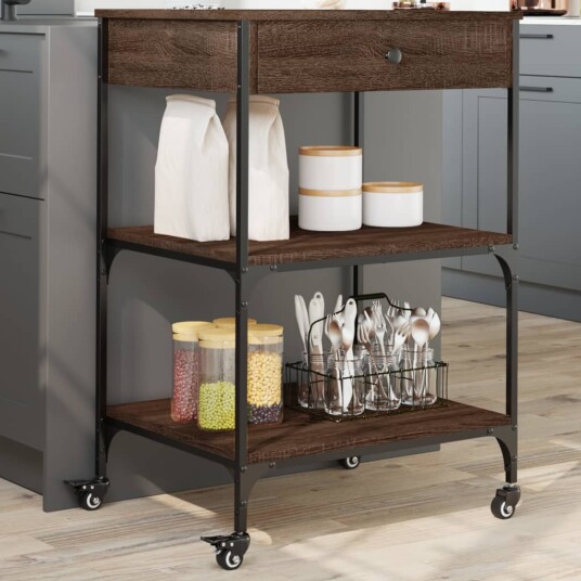 Kjøkkentralle brun eik 60x48x89,5 cm konstruert tre 842375 Kjøkkentralle brun eik 60x48x89,5 cm konstruert tre 842375