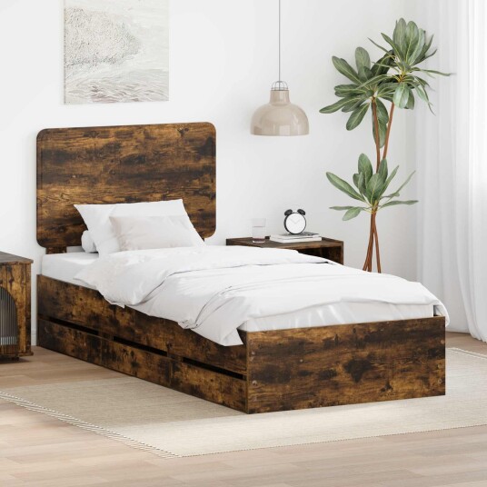  Sengestamme med skuff Røkt eik 100 x 200 cm Ingeniørtre
