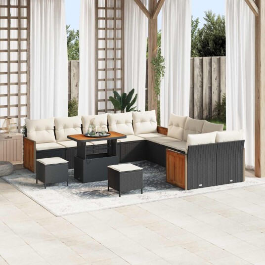 vidaXL Hagesofa Set 13 stk. 13-Antall seter Svart og krem