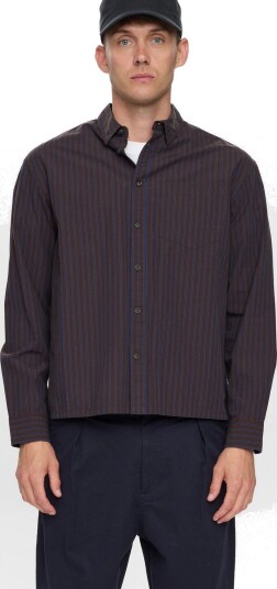 Anerkjendt Akotto Poplin Stripe Ls Shirt Brown XXL