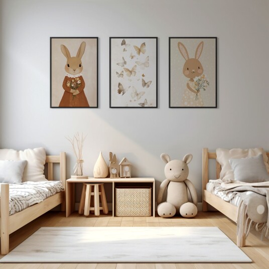 Namly Design Plakat Kanin og Sommerfugler Sett av 3 POSTERDHMADZ