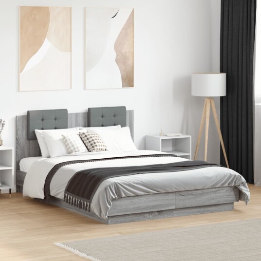  Sengeramme med hodegavl grå sonoma 135x190 cm konstruert tre 8721012276949
