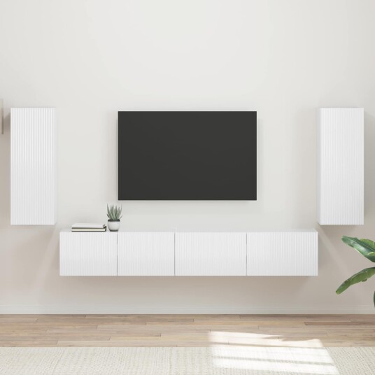 TV benksett 4 pcs Høyglanset hvit Konstruert tre