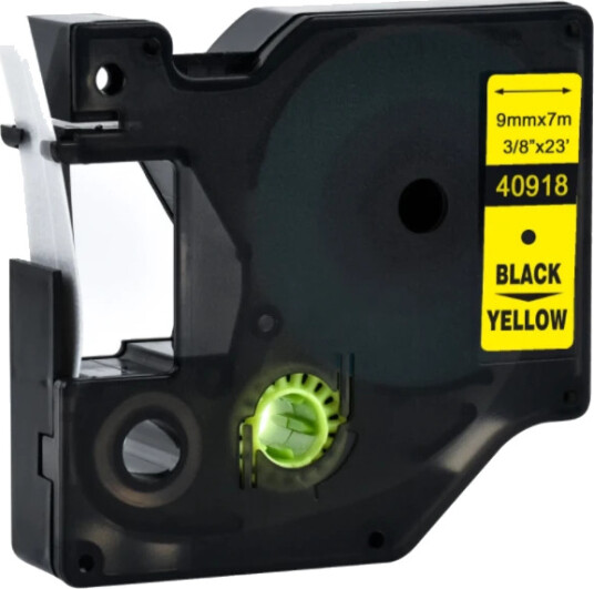 TB 40918 D1 Tape Sort på Gul 9mm (7m) erstatter Dymo S0720730